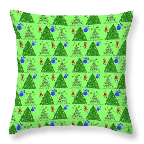 Christmas Trees On Green Pattern - Throw Pillow