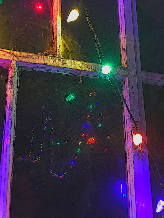 Christmas Lights Window reflection Digital Image Download