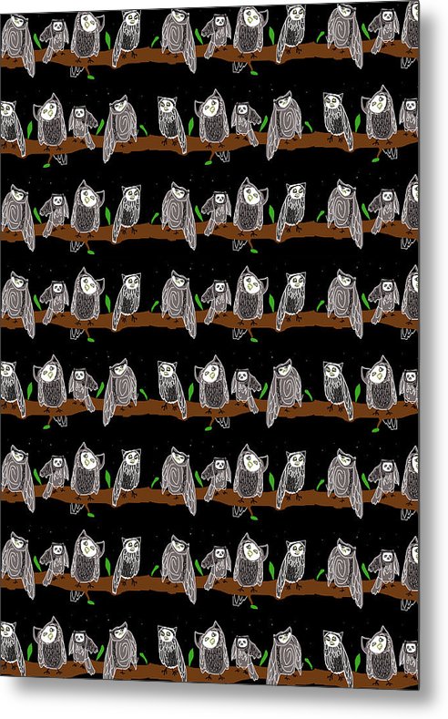 Cute Owls Pattern - Metal Print