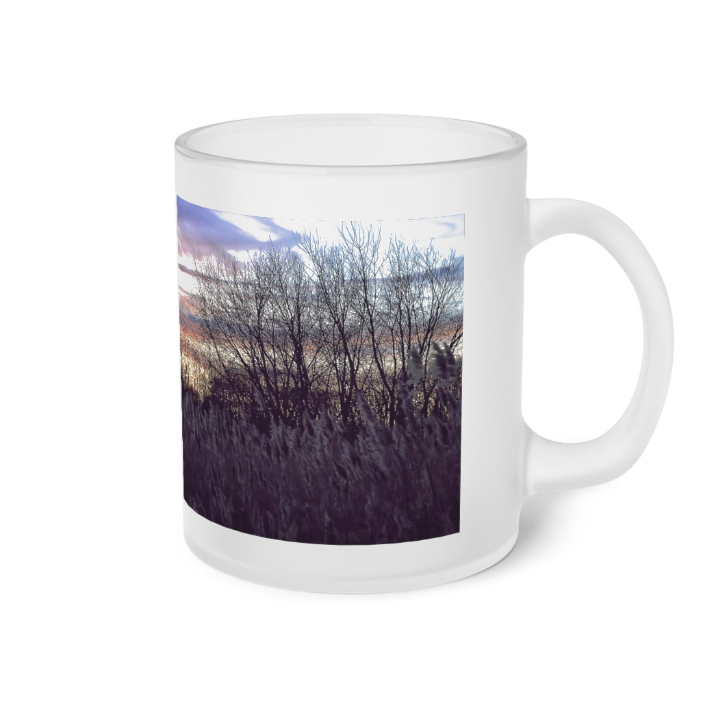 Fall Sunset In a Grassy Field Frosted Glass Mug