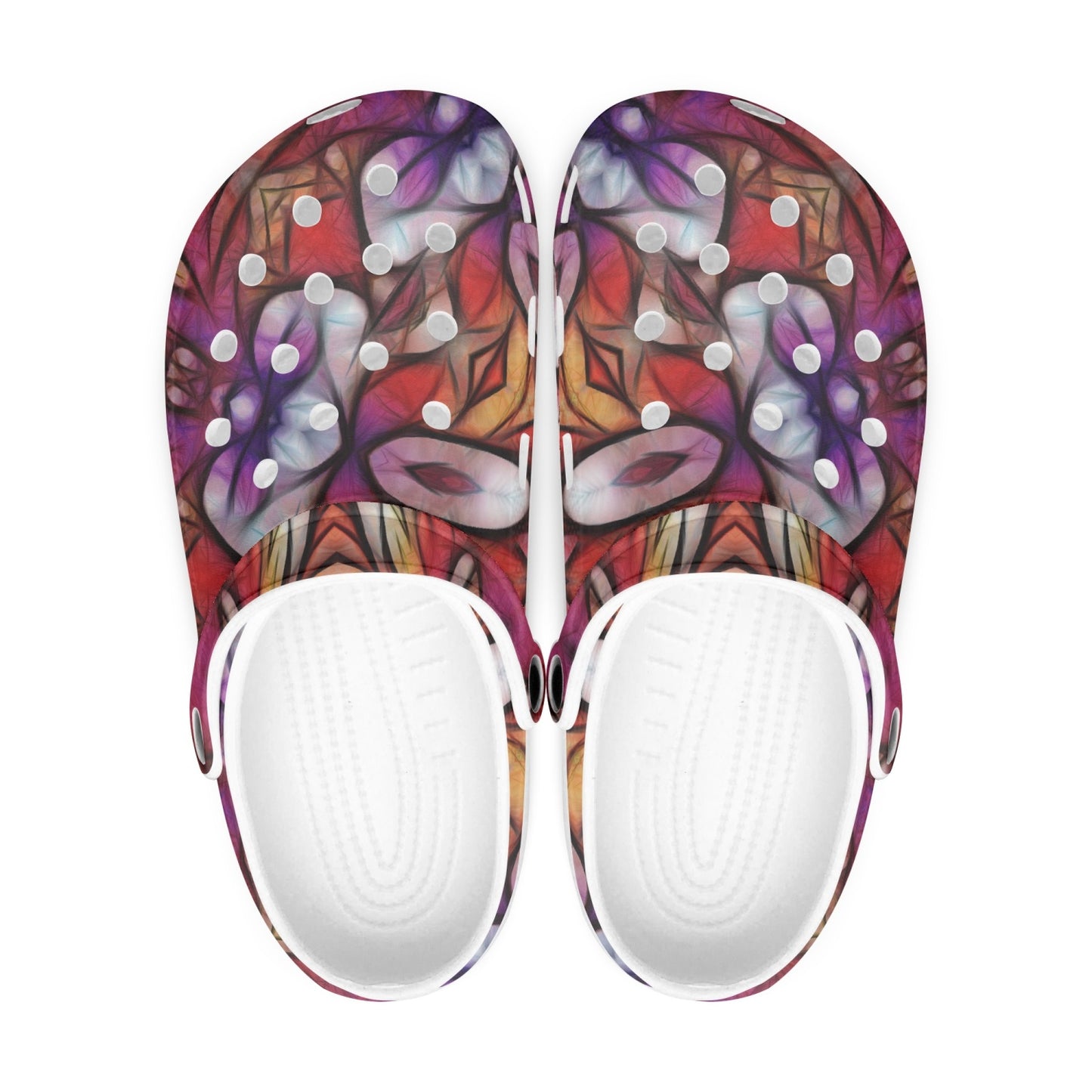 Red Orange Purple Kaleidoscope 413. All Over Printed Clogs