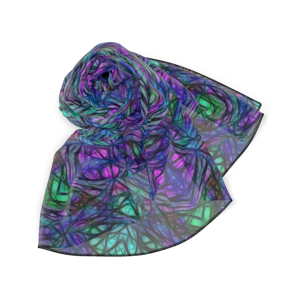 Blue Green Purple Kaleidoscope Poly Scarf