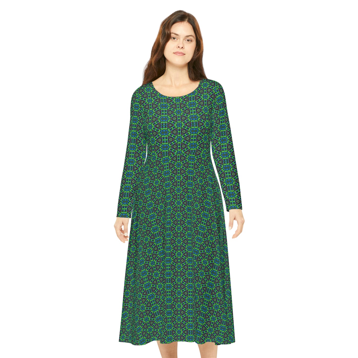 Blue Green Kaleidoscope Women's Long Sleeve Dance Dress