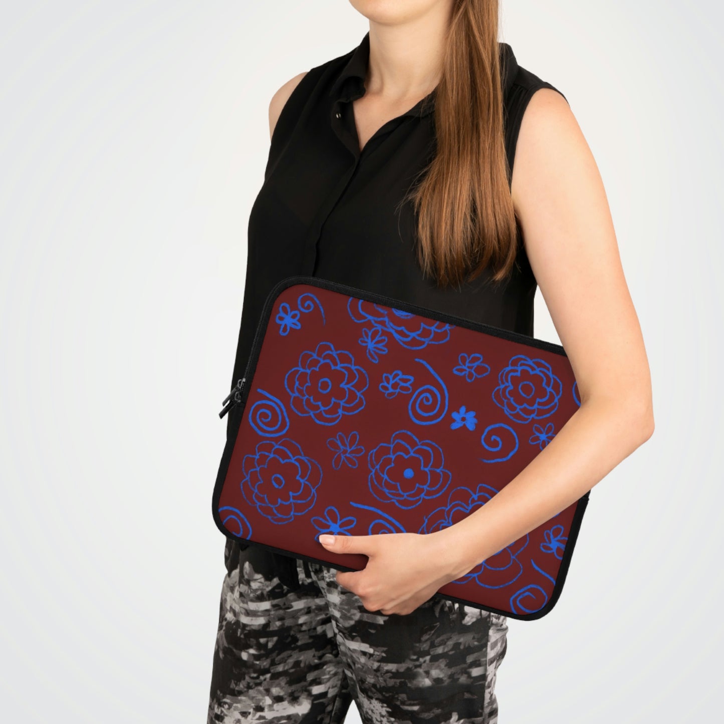 Blue Flower Drawing Laptop Sleeve