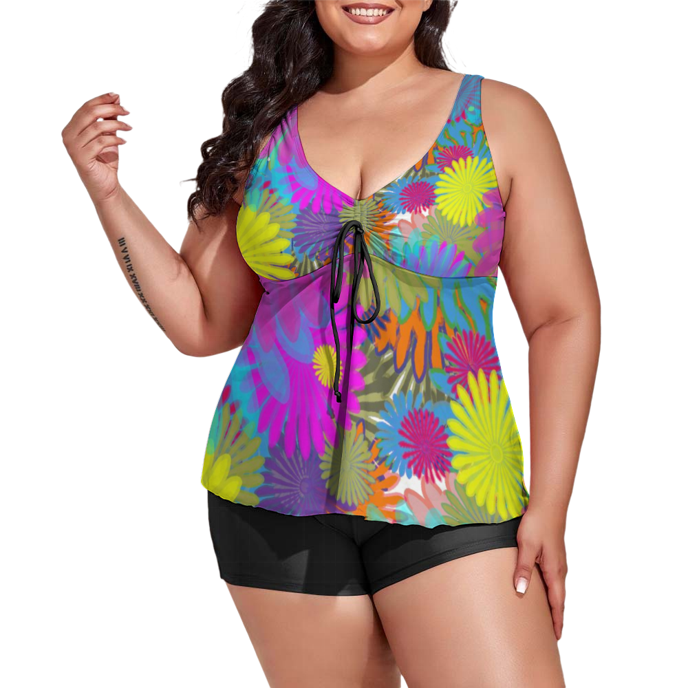 Daisy Festival Custom Women's Plus Size Two Piece Swimsuit Stylish Swimwear