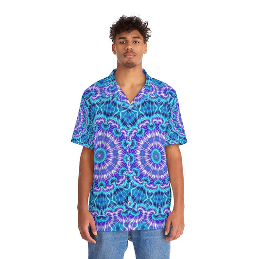 Blue and Purple Tie Dye Kaleidoscope Men's Hawaiian Shirt (AOP)