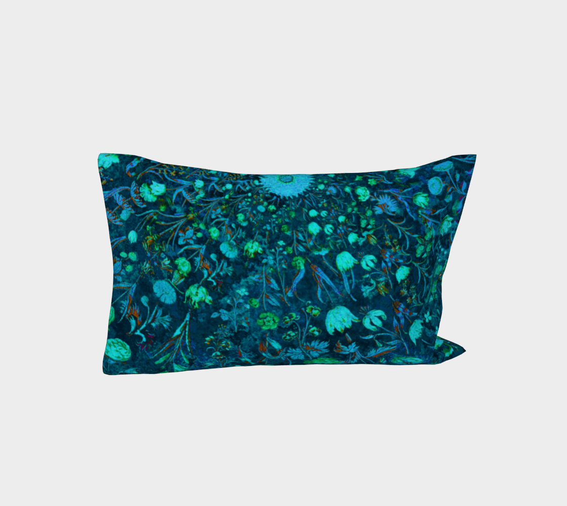 Blue Green Medieval Flowers Bed Pillow Sleeve