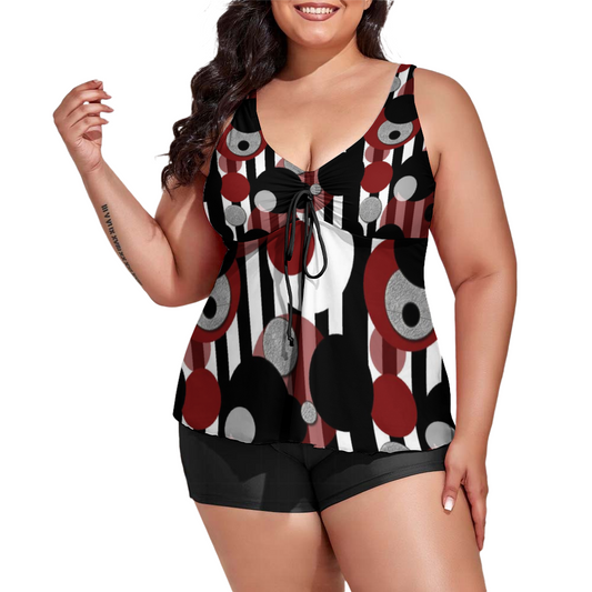 Black White Stripes Dots Custom Women's Plus Size Two Piece Swimsuit Stylish Swimwear