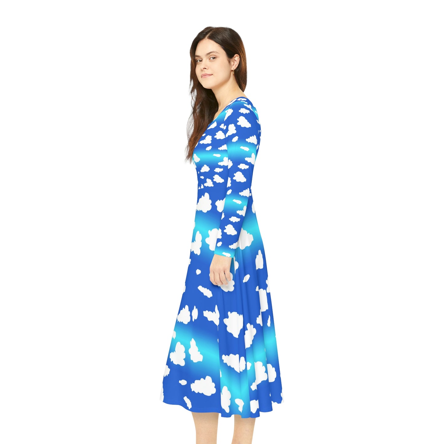 Clouds Pattern Women's Long Sleeve Dance Dress