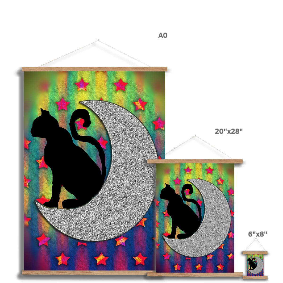 Cat On A Moon Fine Art Print with Hanger