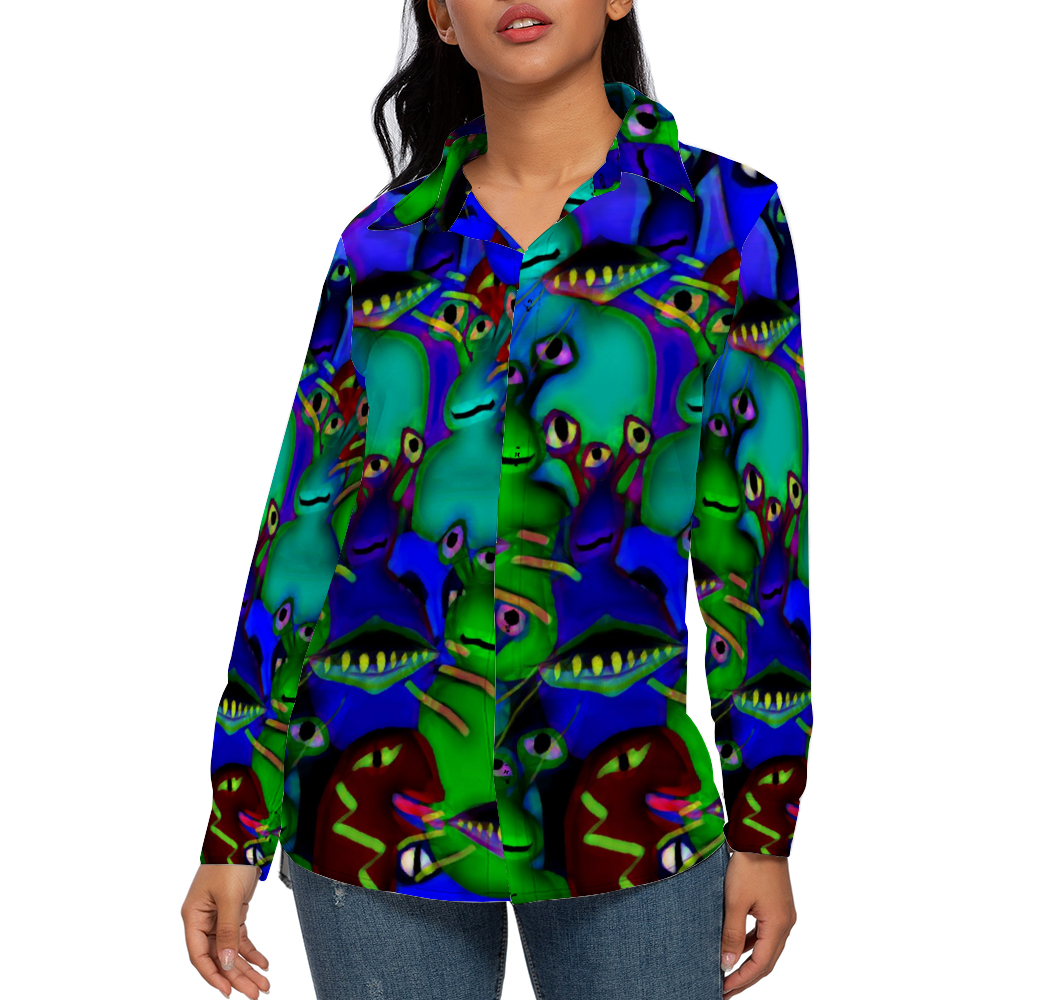 Aliens Collage All Over Print Women's Long Sleeves Shirt