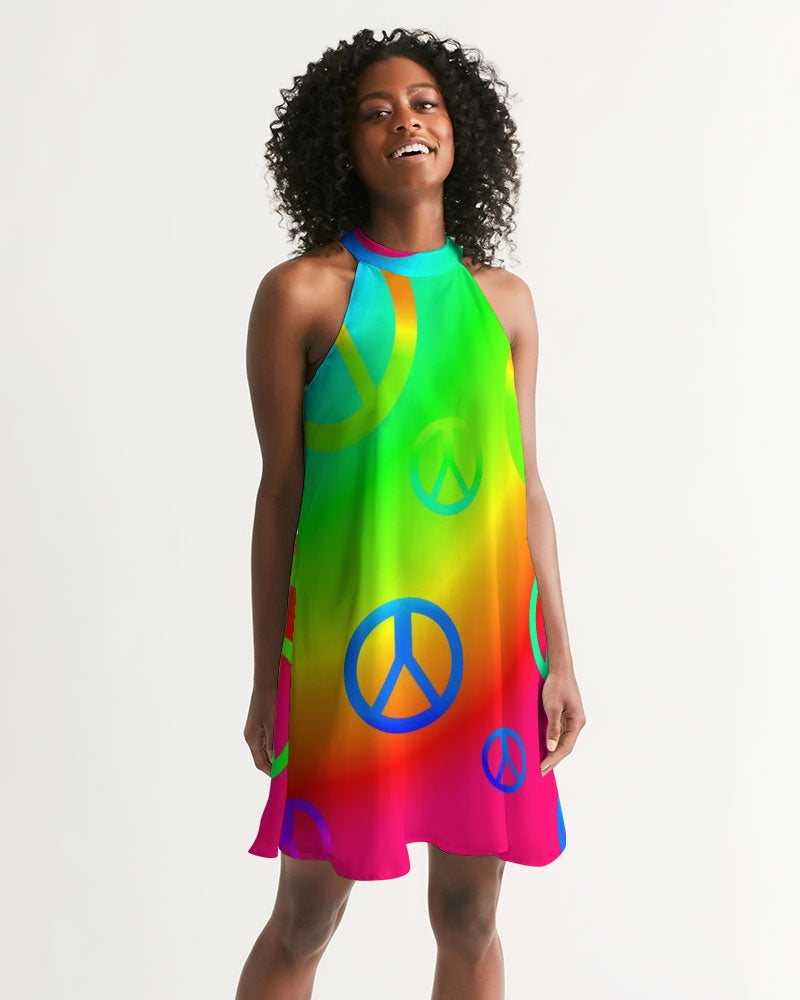 Rainbow Peace Signs Women's Halter Dress