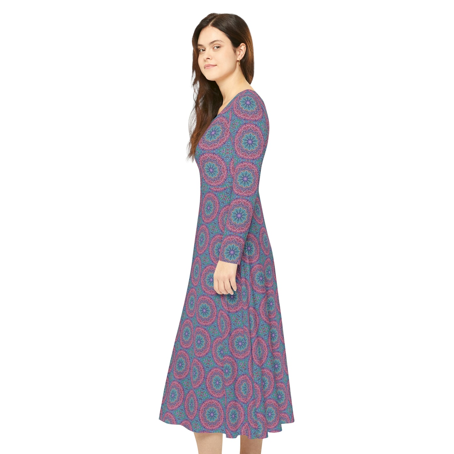 Blue and Pink Kaleidoscope Women's Long Sleeve Dance Dress