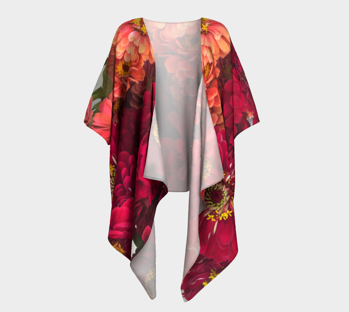 Peach and Pink Zinnias Draped Kimono