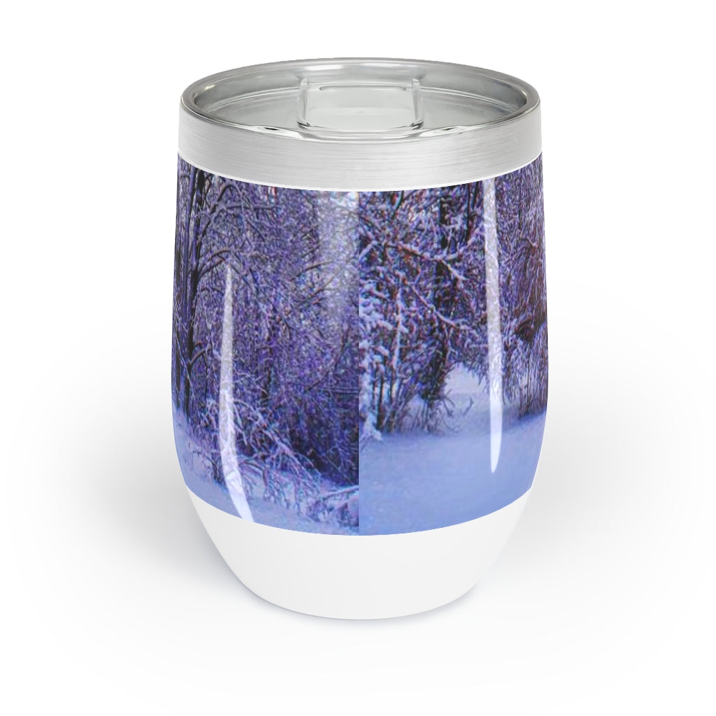 Blue and Pink Snow at Dawn Chill Wine Tumbler