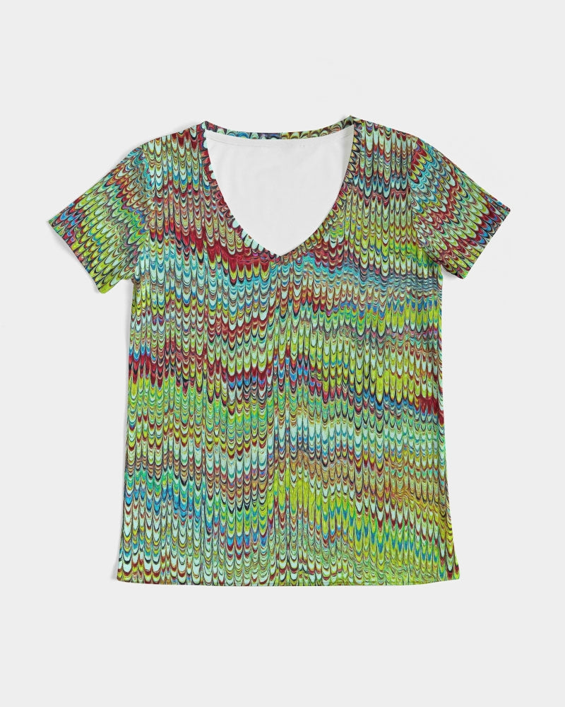 Cool Green Marbled Women's V-Neck Tee