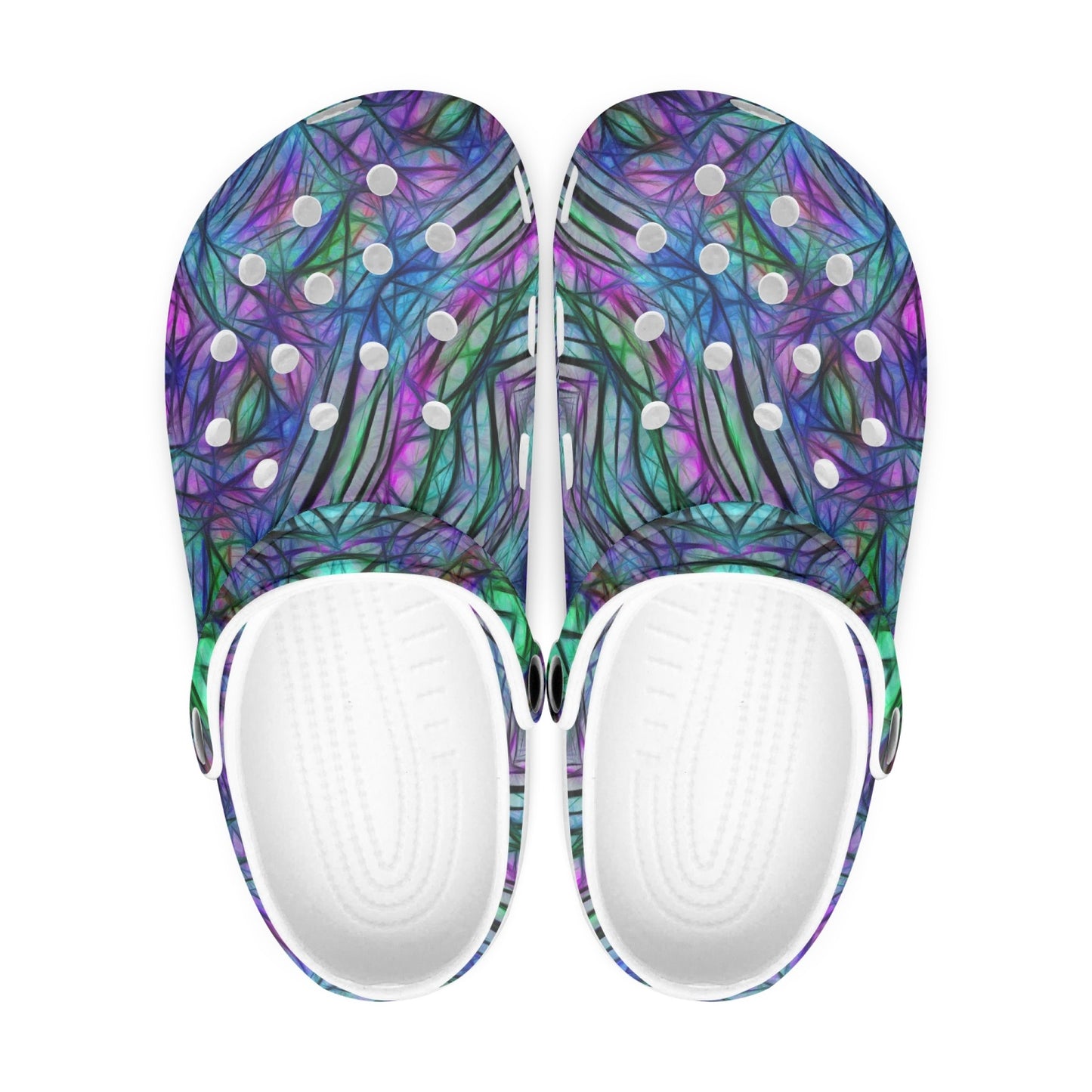 Blue Green Purple Kaleidoscope 413. All Over Printed Clogs