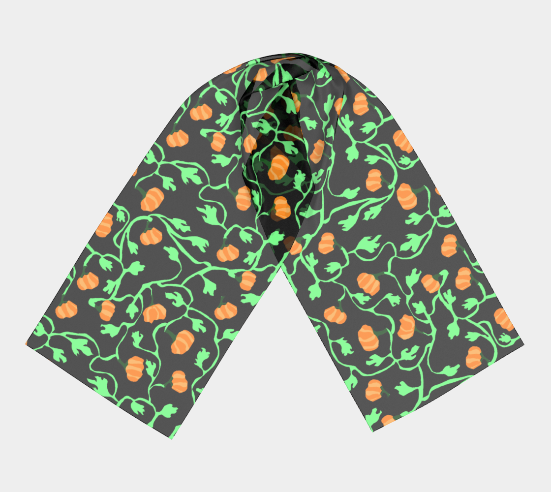 Pumpkin and Vines On Black Scarf