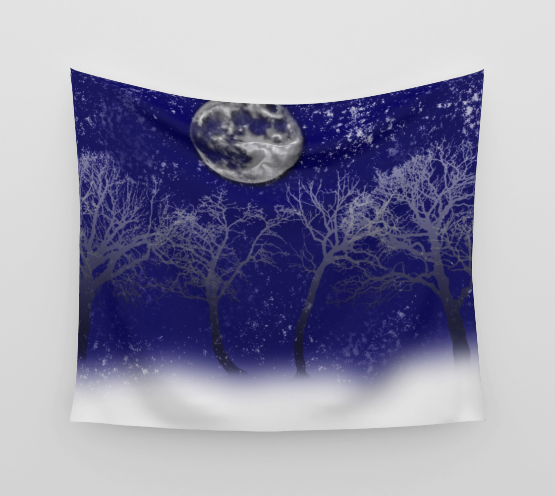 Blue Moon Snow Trees Tapestry