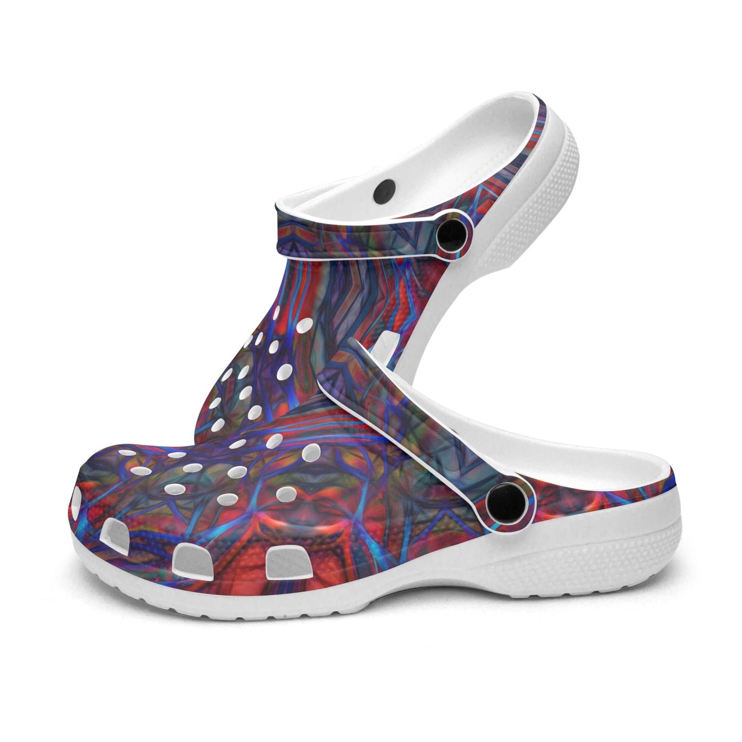 Dark Red and Blue Kaleidoscope 413. All Over Printed Clogs