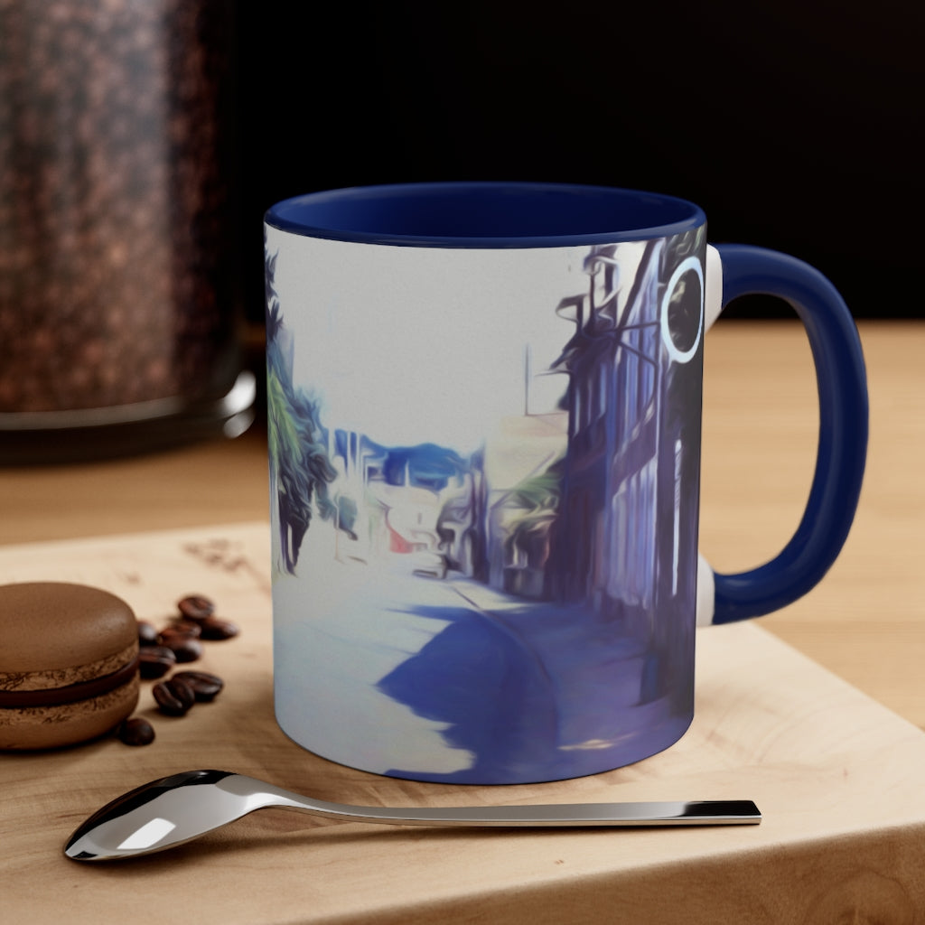 Vintage Travel Blue Car on Street Accent Coffee Mug, 11oz