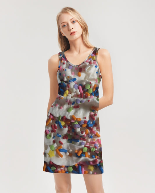 Rainbow Sprinkles On Whipped Cream Women's Rib Knit V Neck Mini Dress
