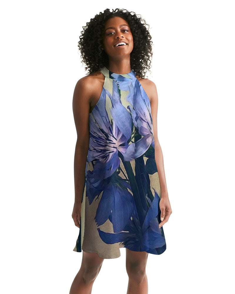 Blue Wildflowers Women's Halter Dress