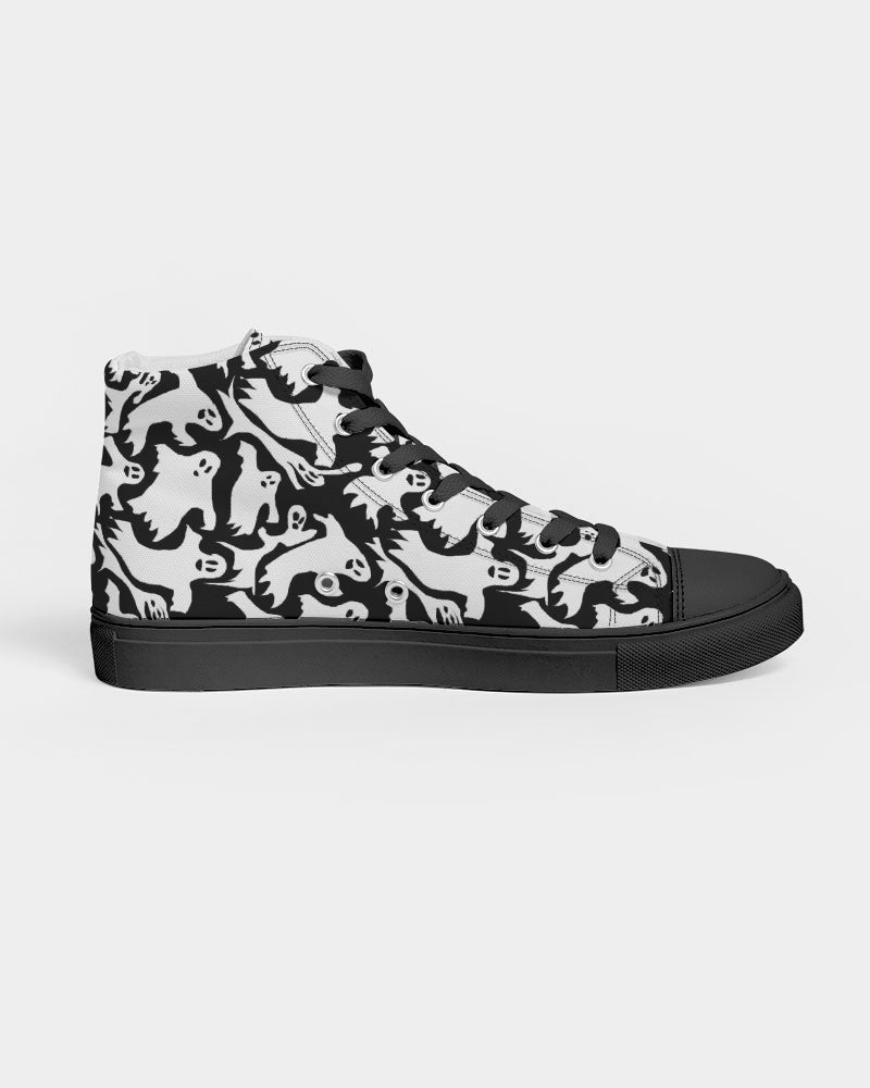 Ghosts Pattern Men's Hightop Canvas Shoe - Black