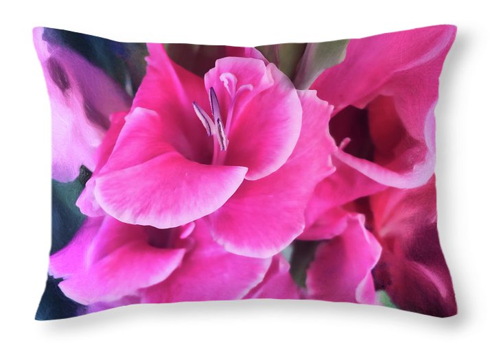 Dark Pink Gladiolas - Throw Pillow