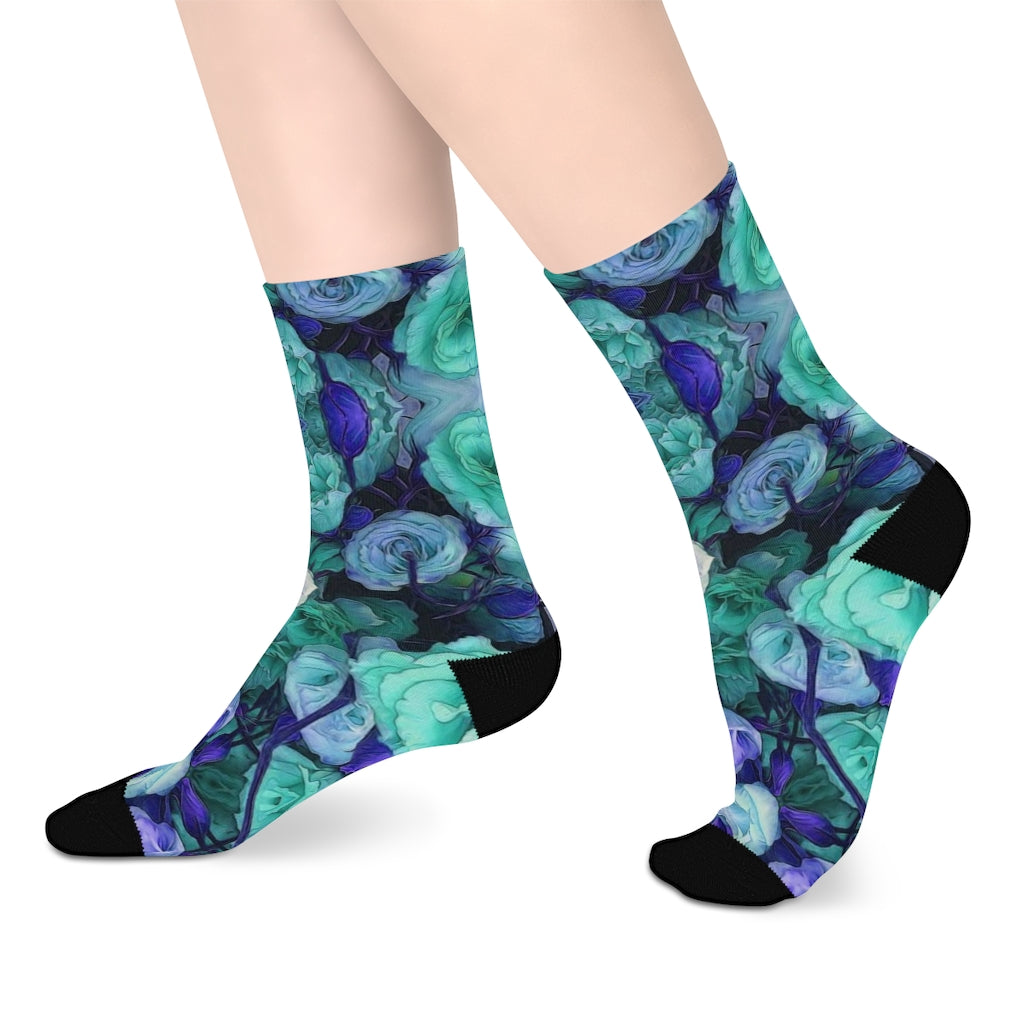 Aqua Flower Kaleidoscope Mid-length Socks