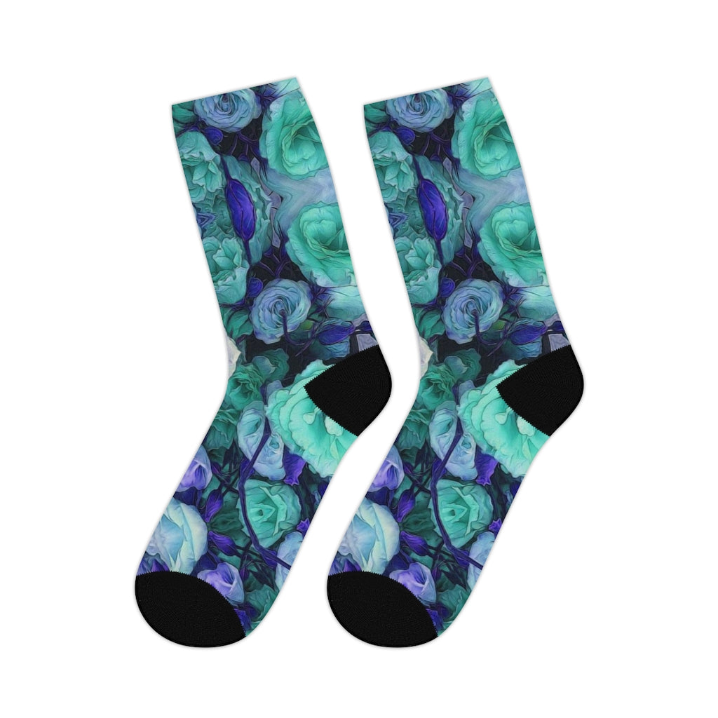 Aqua Flower Kaleidoscope Mid-length Socks