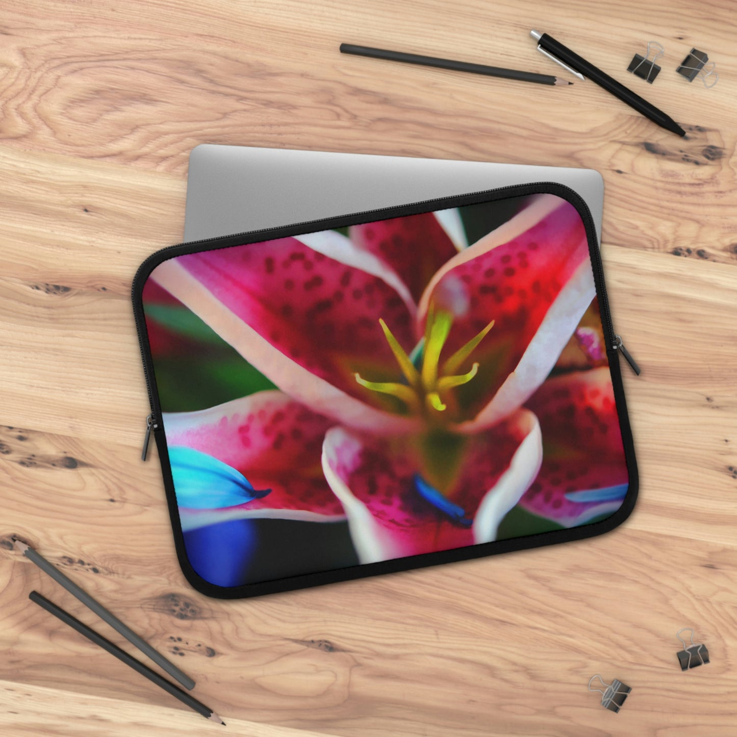 Blue Petals On a Pink and White Lily Laptop Sleeve