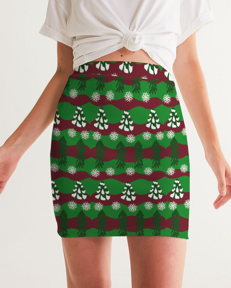 Snowy Evergreen Pattern Women's Mini Skirt
