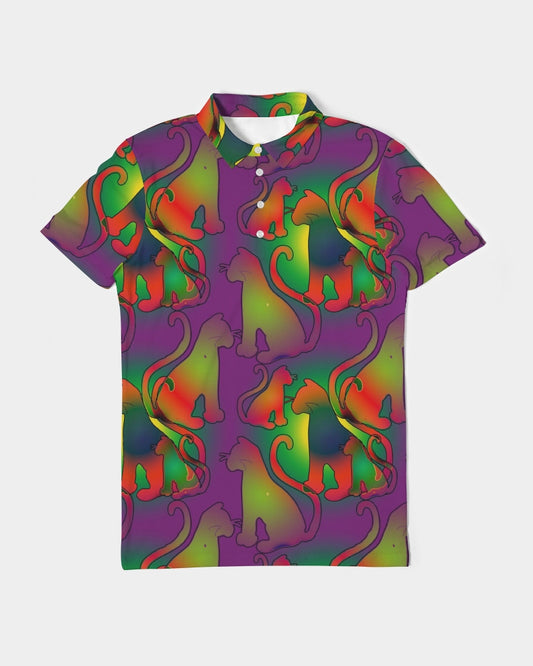 Abstract Rainbow Cats Pattern Men's Slim Fit Short Sleeve Polo