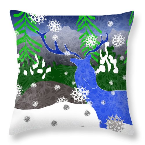 Deer In The Snow - Throw Pillow