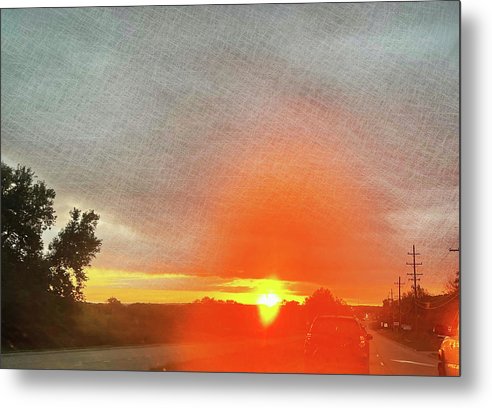 Driving Into a Mchenry Sunset - Metal Print