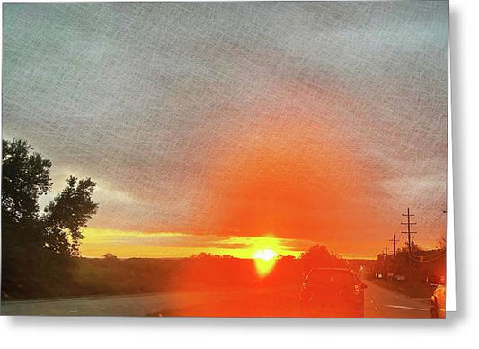 Driving Into a Mchenry Sunset - Greeting Card