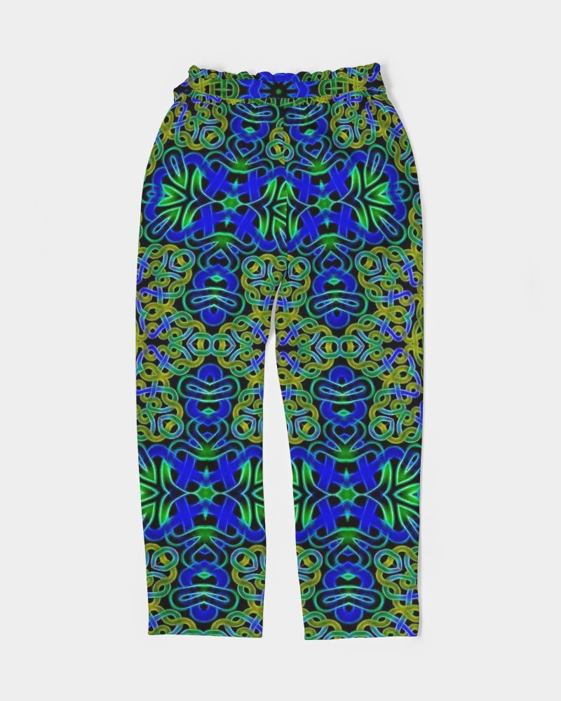 Blue Green Celtic Kaleidoscope Women's Belted Tapered Pants
