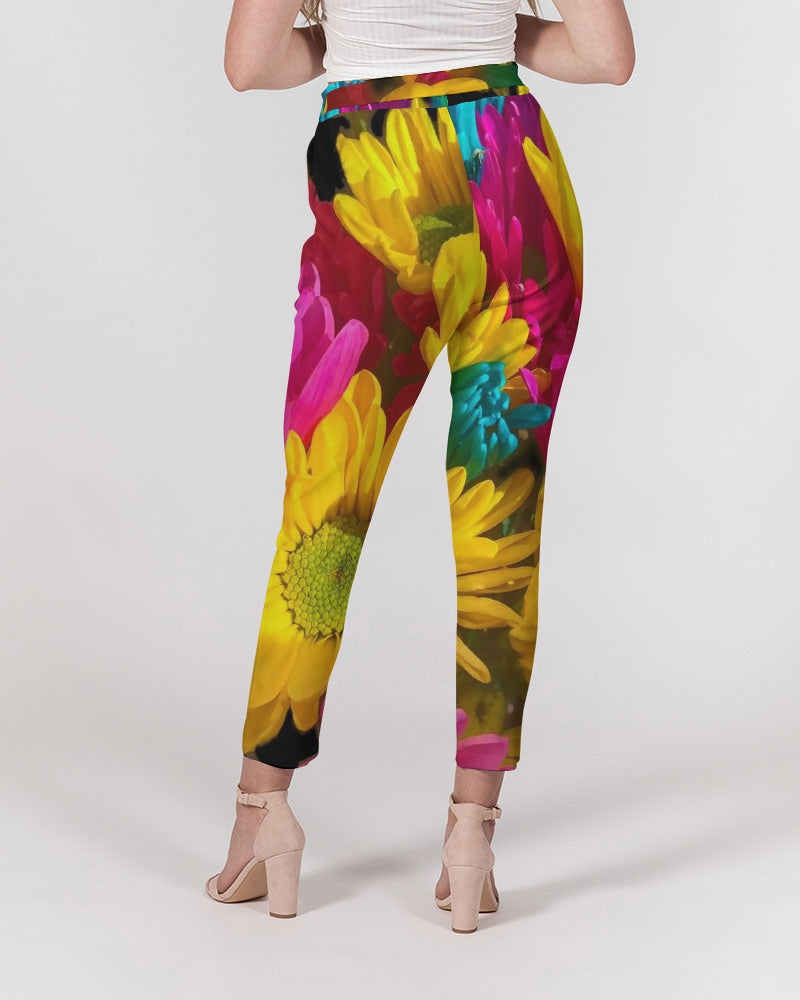 Bright Spring Daisies Women's Belted Tapered Pants