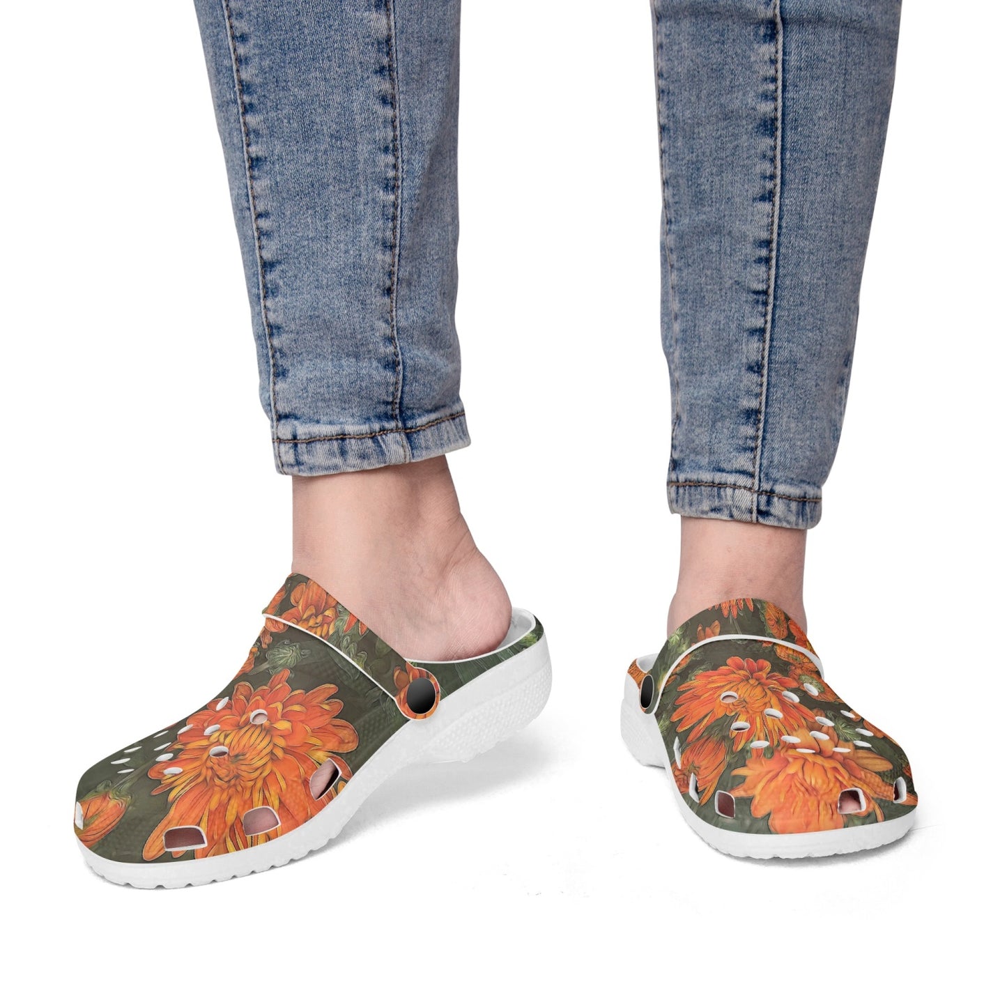 Orange Fall Mums 413. All Over Printed Clogs