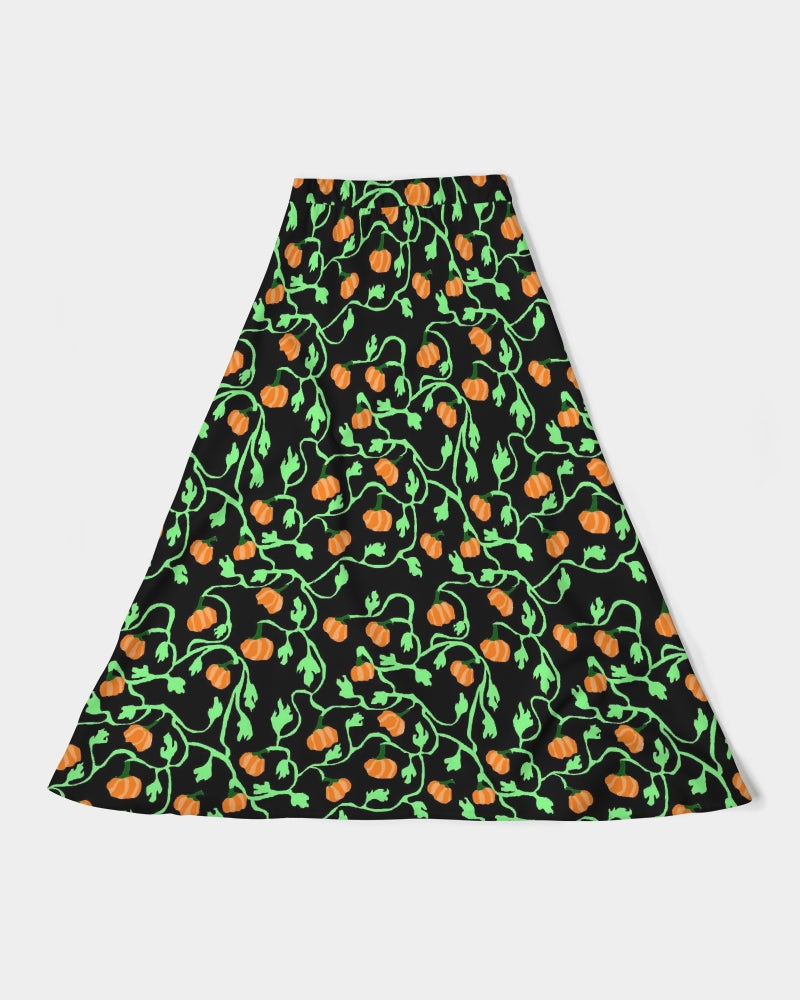 Pumpkin and Vines Patttern Women's A-Line Midi Skirt