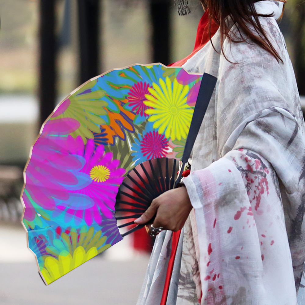 Daisy Festival Double-side Custom Spun Silk Fan Retro Hand-held Folding Fan