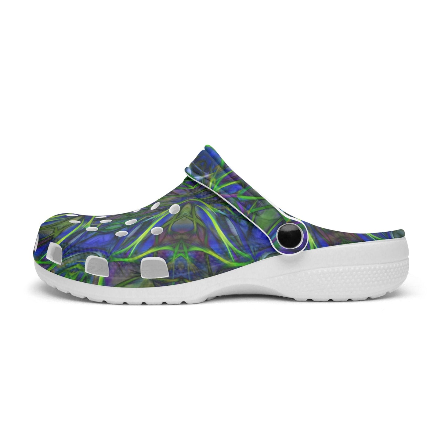 Blue Green Ribbon Kaleidoscope 413. All Over Printed Clogs