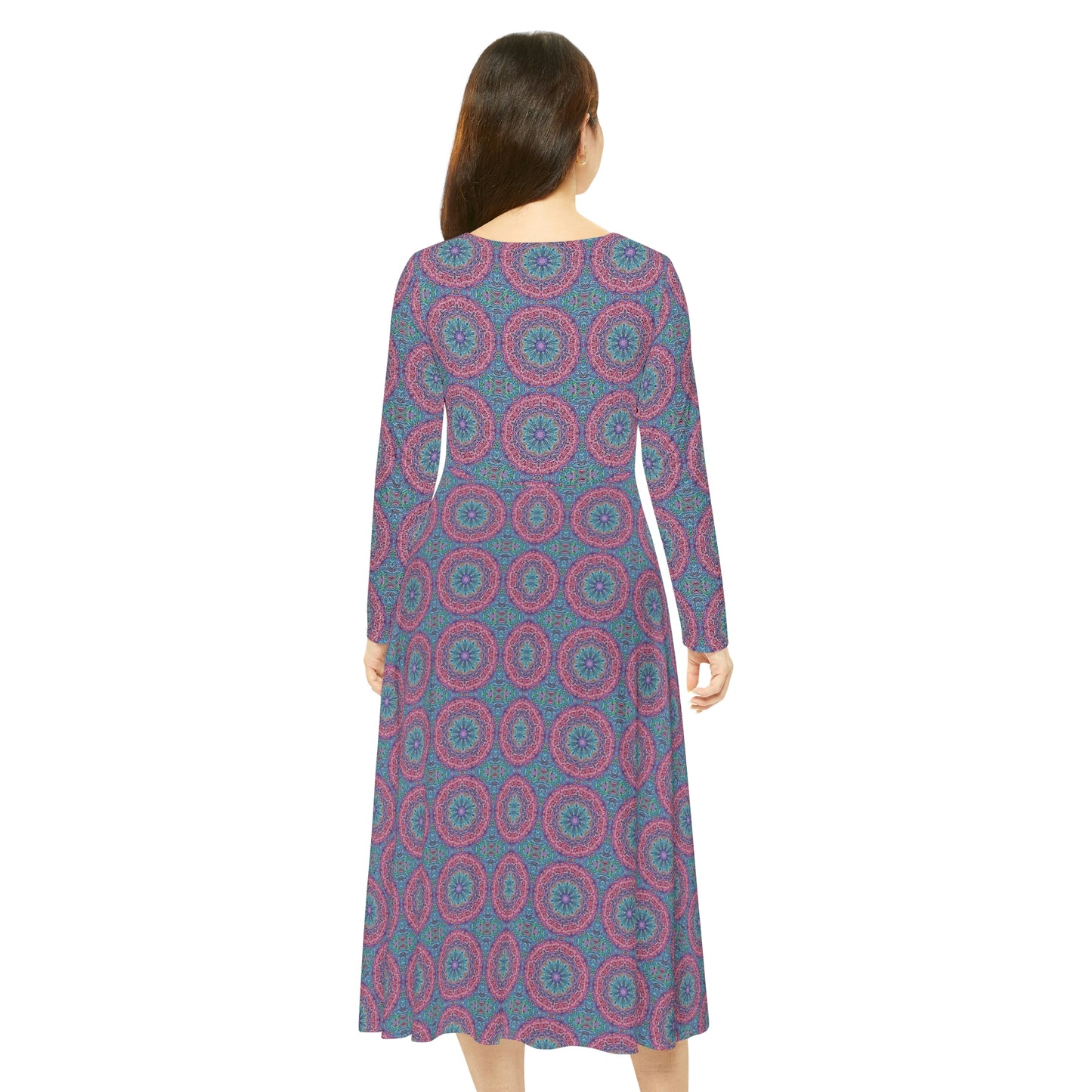 Blue and Pink Kaleidoscope Women's Long Sleeve Dance Dress