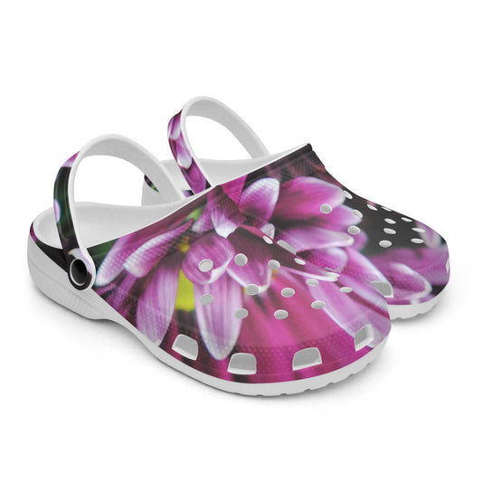 Maroon and White Mums 413. All Over Printed Clogs