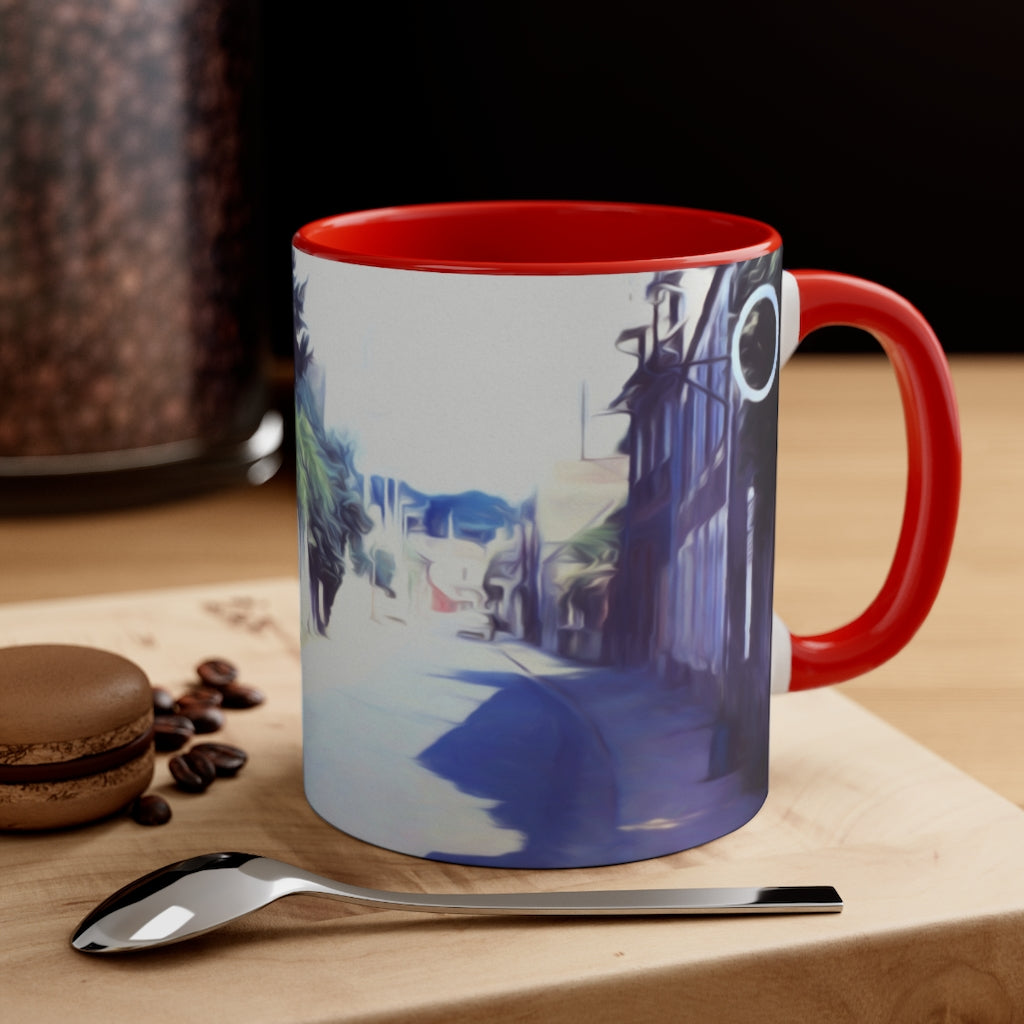 Vintage Travel Blue Car on Street Accent Coffee Mug, 11oz