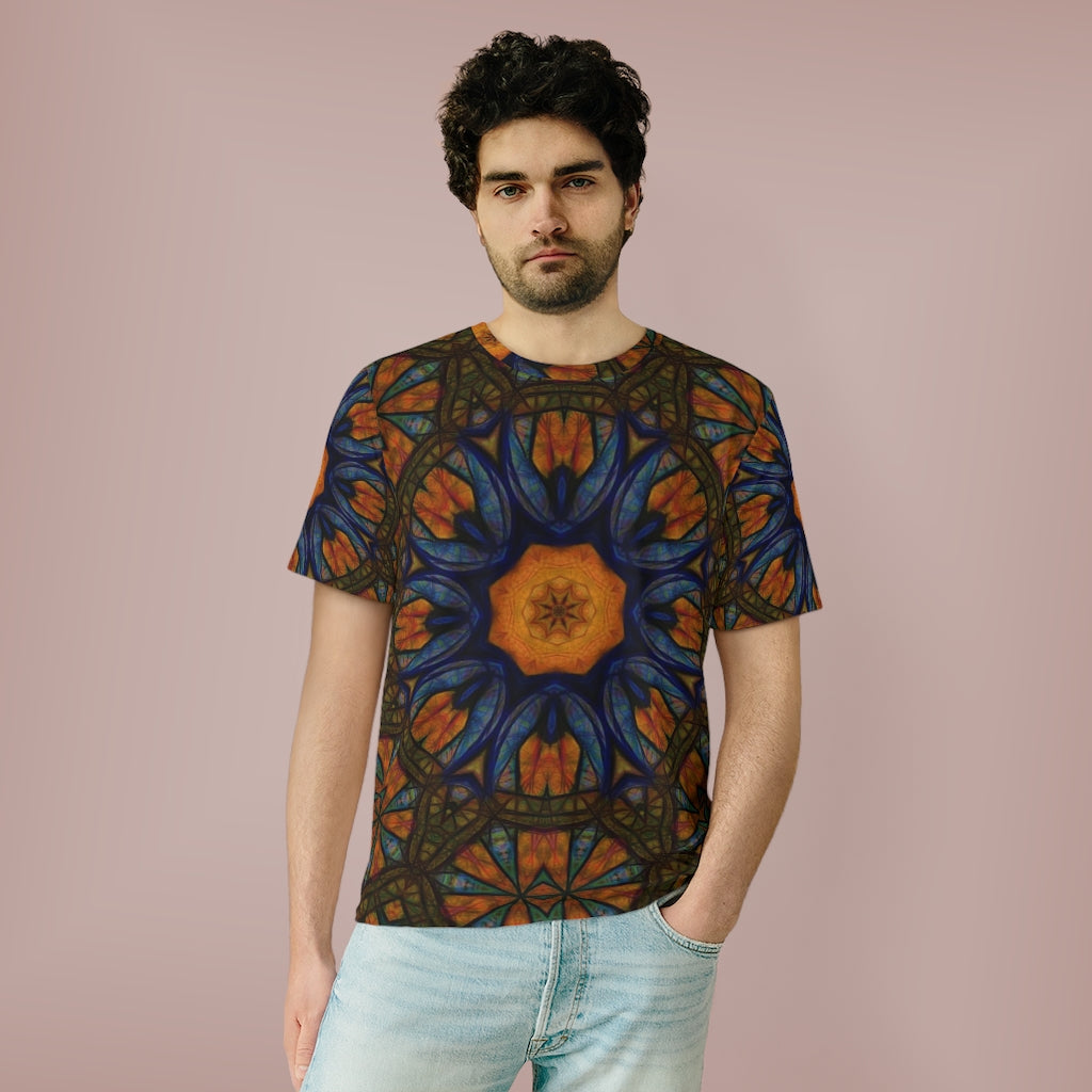 Blue and Orange Sketchy Kaleidoscope Unisex AOP Cut & Sew T-Shirt