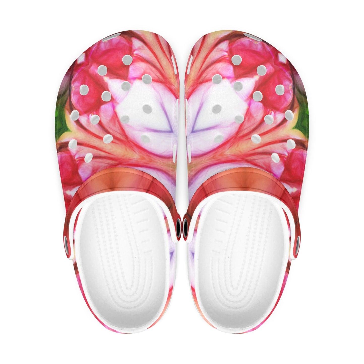 Peachy pink Flower Kaleidoscope 413. All Over Printed Clogs