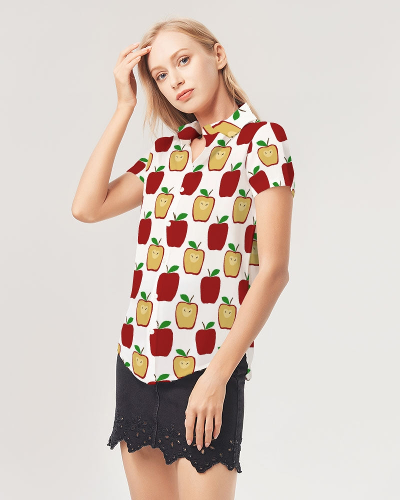 Apple Polkadots Women's Short Sleeve Button Up