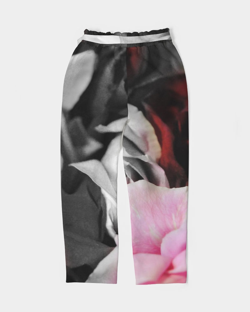 Black and White Roses Fade Women's Belted Tapered Pants